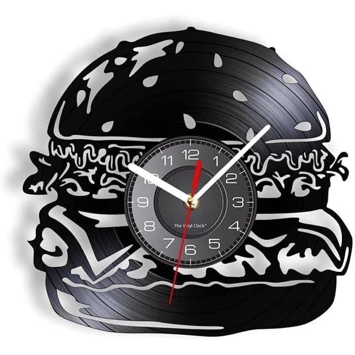 Disque Vinyle Horloge Murale Burger Adapte Pour Restaurant Burger Retro Album Photo Mur Restauration Rapide Cuisine Art Cdiscount Maison