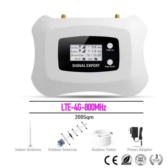 Orpey Amplificateur De Signal 4g Lte 800mhz Bande 20 Gsm 2g 3g 900mhz Bande 8 Repeteur Kit Booster De Signal Bi Bande Avec Antennes Omni Mural Pour Maison Bureau Amplificateurs De Signal Telephones Portables