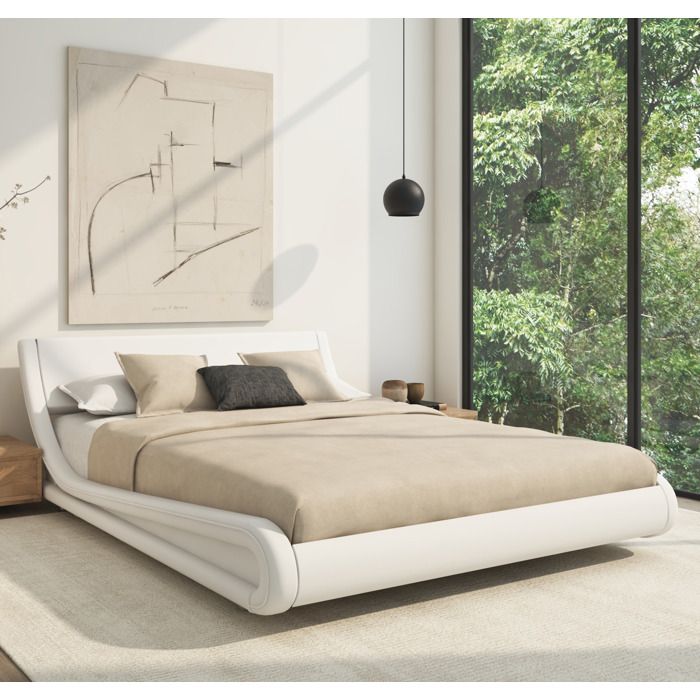 Lit Double ALESSIA - Blanc - 180x200cm - Bois et simili cuir