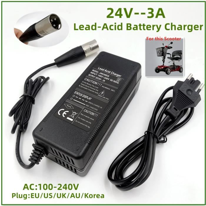 Chargeur de batterie,Chargeur de batterie au plomb pour scooter électrique  et fauteuil roulant,24v 3a- EU[B7096212] - Cdiscount Auto