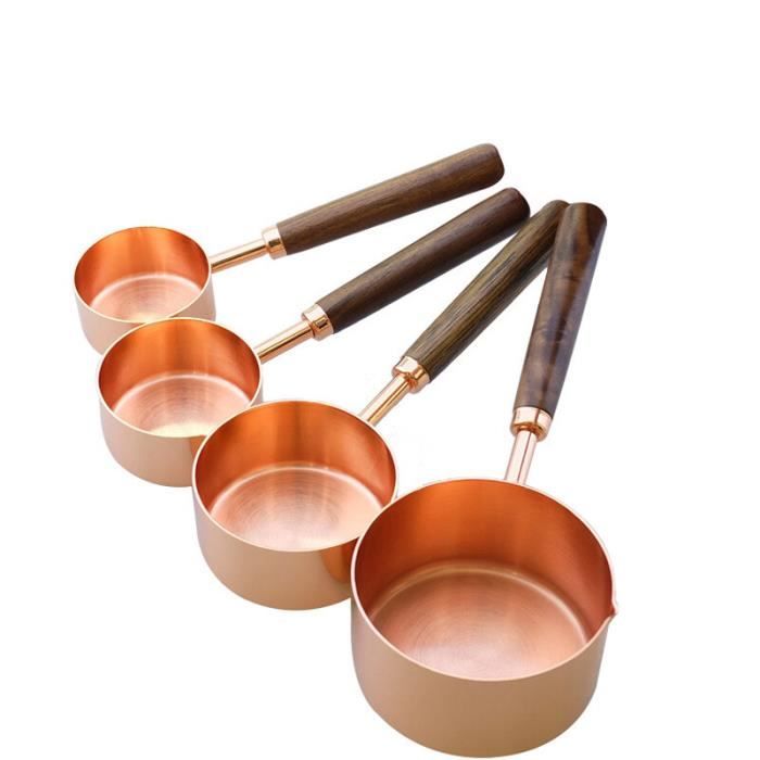 Tasses Et Cuillères à Mesurer En Acier Inoxydable Plaqué Cuivre - Lot De 8 Avec Manches En Bois - 2