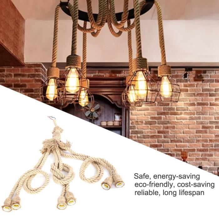 lampe à suspension en chanvre industriel, lustre en corde de style rétro plafonnier e27 base cordon lumière corde lustre