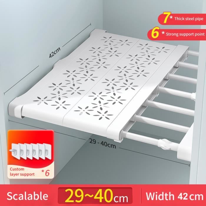 Étagère De Placard Extensible Rétractable 30-42 Cm - Organisateur Garde-Robe Blanc