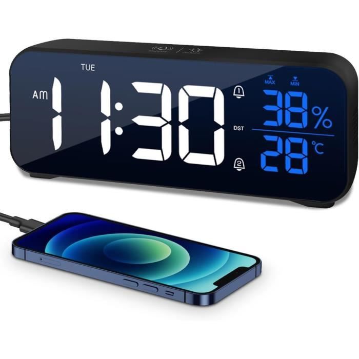 Réveil Enfant Football Numérique - 7 Lumières Colorées, 6 Sons Alarme, Double Alarme, Snooze, Rechargeable USB | Veilleuse Chambre Enfant
