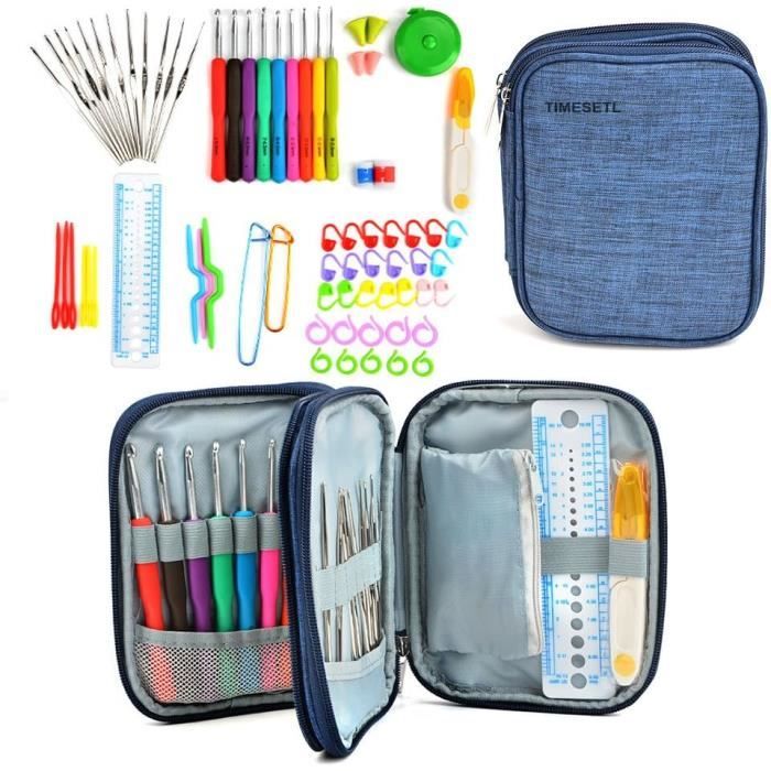 Kit De Crochets à Tricoter TIMESETL 72 Pièces - Aiguilles En Aluminium Avec Poignée Caoutchouc - Trousse Complète Pour Débutants