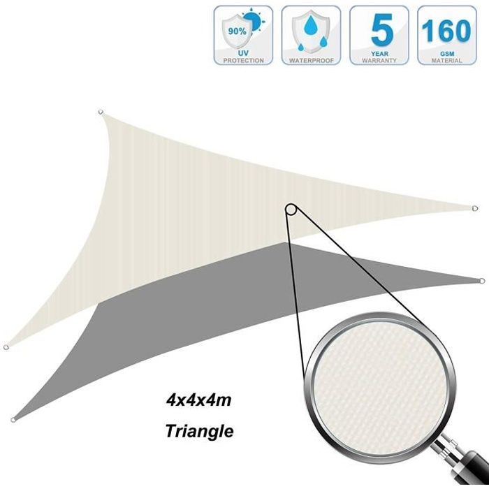 Toile D'Ombrage Imperméable 3x4m Beige - Protection UV95% - Voile Rectangulaire Extérieur