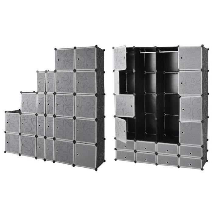 Armoire Etagere Modulable En Plastique Noir 16 Casiers Penderies