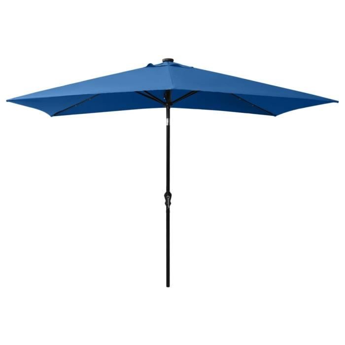 Parasol - DILWE - Bleu azuré - 2x3 m - LED intégrées - Mât en acier