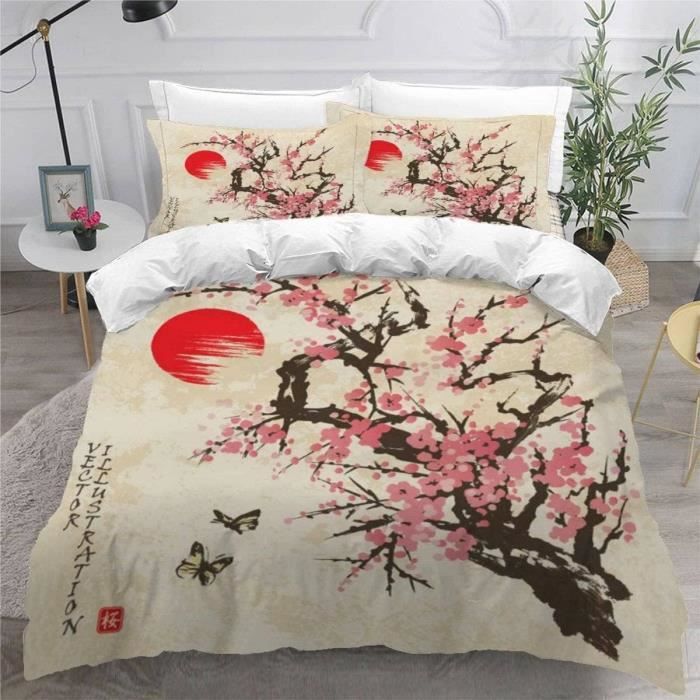 Buohwiwe Housse De Couette 240 X 260 Bambou Parure De Lit Style Japonais 2 Personnes Literie Microfibre Douce Imprimé 3D Avec 2 Taies D'oreiller Avec Fermeture éclair C1325