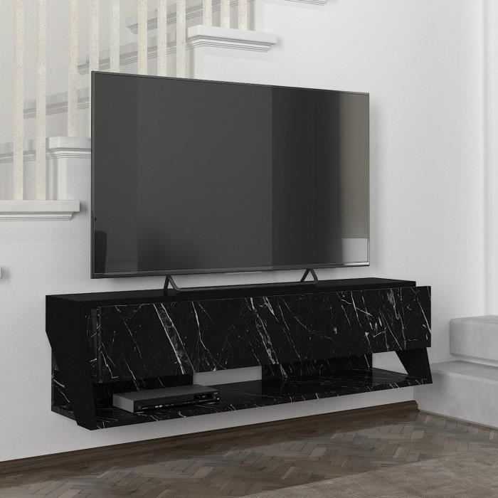meuble tv mural kimitoön 120 x 32 x 33 cm effet marbre noir
