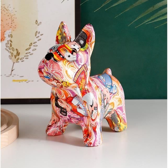 Grande Statue Chien Bull Terrier – Résine Multicolore Fond Noir – 110 Cm