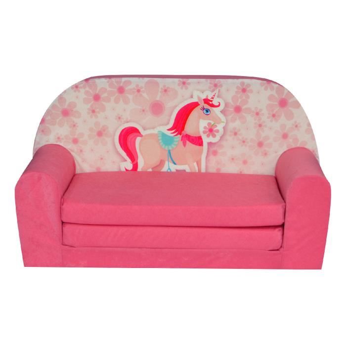 Canapé Lit Enfant - FORTISLINE - Pony - Rose - Microfibre - Lavable en machine Canapé Lit Enfant - FORTISLINE - Pony - Rose - Microfibre - Lavable en machine