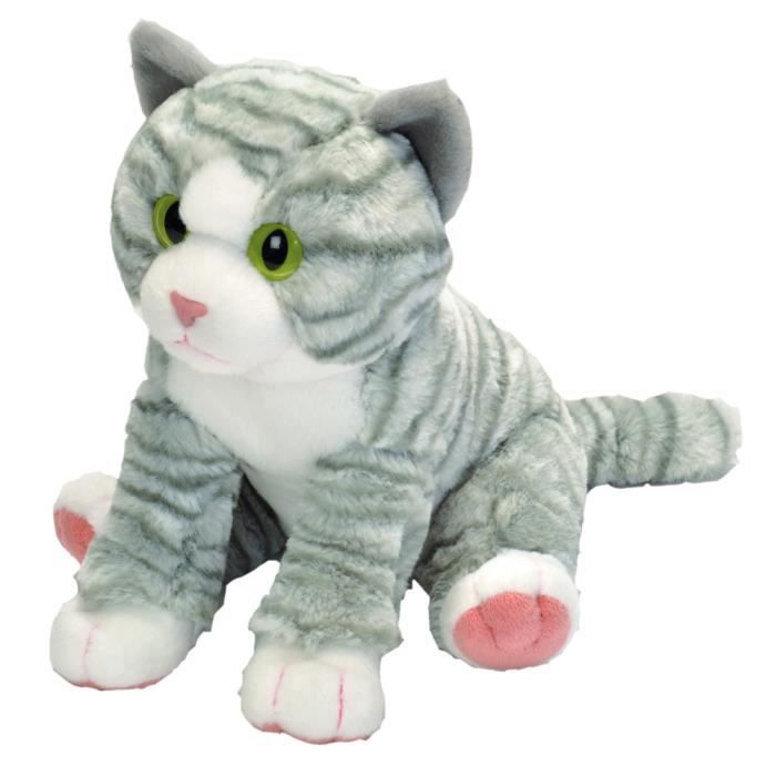 Peluche Chat gris et blanc 30 cm Cdiscount Jeux Jouets