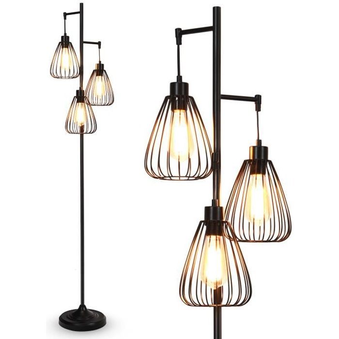 Lampadaire Sur Pied Salon - LED 15W Réglable 3 Couleurs/5 Luminosités - Télécommande Incluse - Métal Noir