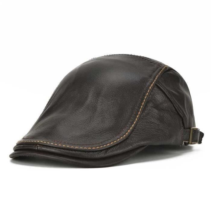 Meilleurs prix pour GOBRO Homme Casquette en Cuir de Vachette Épais Hiver Chaud Casquette Classique Réglable Cadeau Fête des Pères Brun foncé - Style