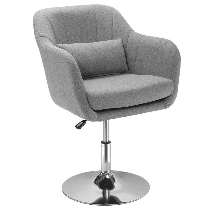 fauteuil lounge design grand confort coussins lombaires hauteur réglable pivotant 360° piètement métal chromé lin gris