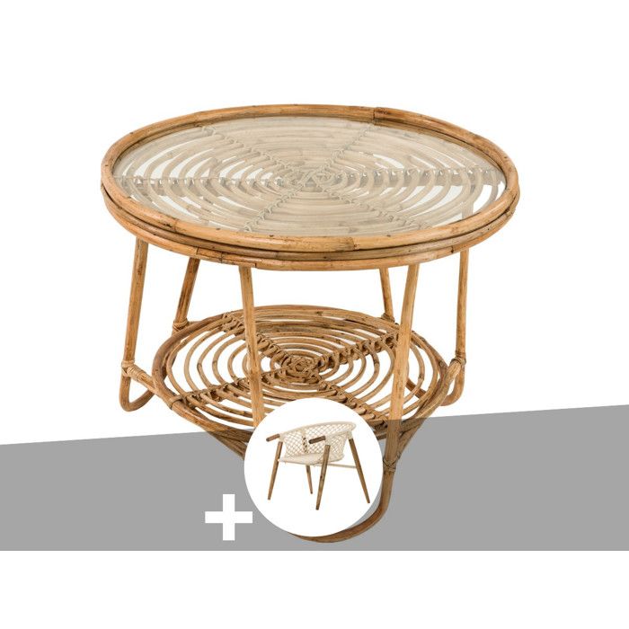 Ensemble salon de jardin bohème fauteuil en macramé + table basse - Jardiline Ensemble salon de jardin bohème fauteuil en macramé + table basse - Jardiline