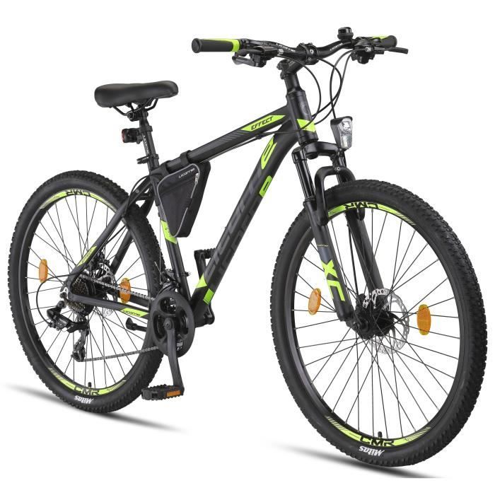 Licorne Bike Vélo VTT haut de gamme. (2 freins à disque) [28.00, Noir/Vert citron (2xFrein à disq]