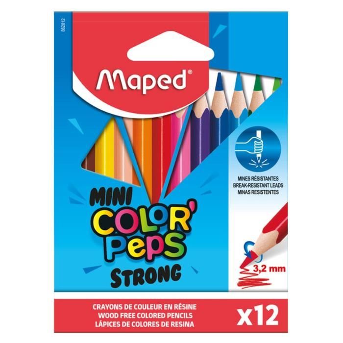 12 mini crayons de couleur MAPED Color'Peps Strong mine ultra résistante