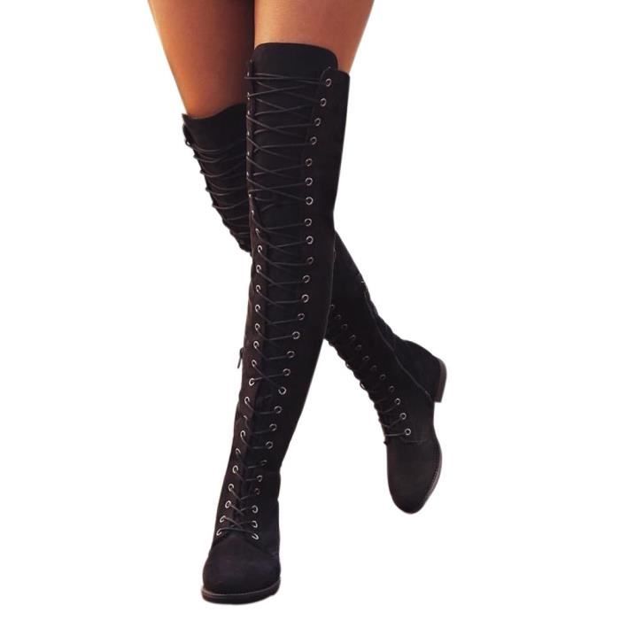 botte haute talon plat
