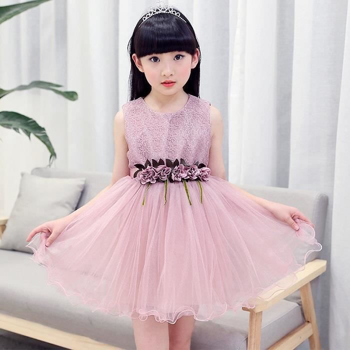 Enfants Fleur Filles Robe Brode Pageant Pour De Noce Princesse D Anniversaire Robe Fille Court Devant Dos Long Robes Rose Achat Vente Robe De Ceremonie Cdiscount