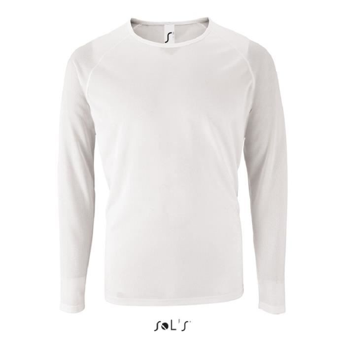 T-shirt Sporty Lsl - SOLS - Blanc - Manches longues - Respirant - Fitness