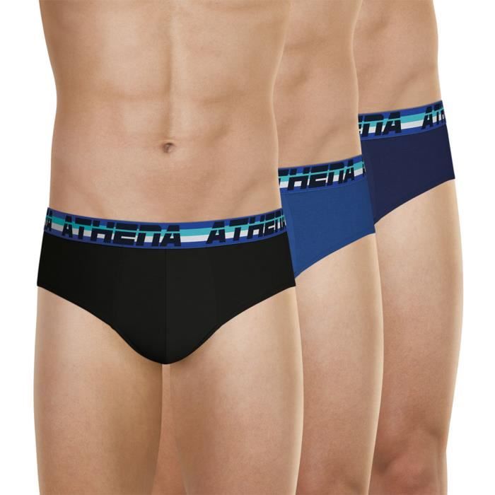 ATHENA Lot de 3 slips 720 Stretch Coton Bleu HOMME Noir bleu marine Cdiscount Pret a Porter