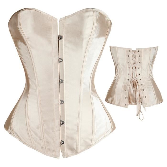 Sexy Satin Dentelle dans le Dos Overbust Corset De Mariage Corselet