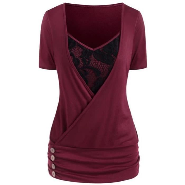 Vafoly Haut Henley à anches 3/4 pour fee, col en V, double couche
