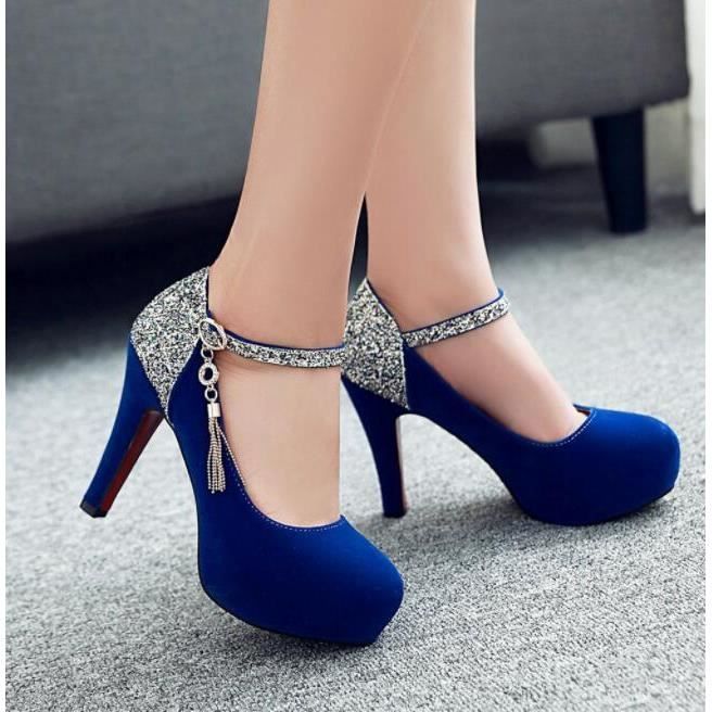 Escarpins à talons hauts pour femmes - Bleu - Tête pointue - Plateforme - Mariage