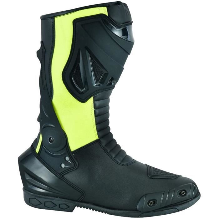 JET Bottes Chaussures Moto Racing Homme Imperméable Armure Cuir (Noir Fluro)