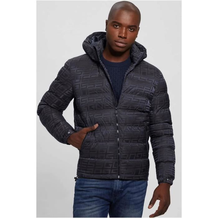 Doudoune capuche multi logos Guess jeans Homme Bleu