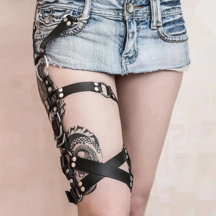 Ceinture Jarretière Harnais En Cuir Noir, Taille Réglable S/M/L, Accessoire BDSM