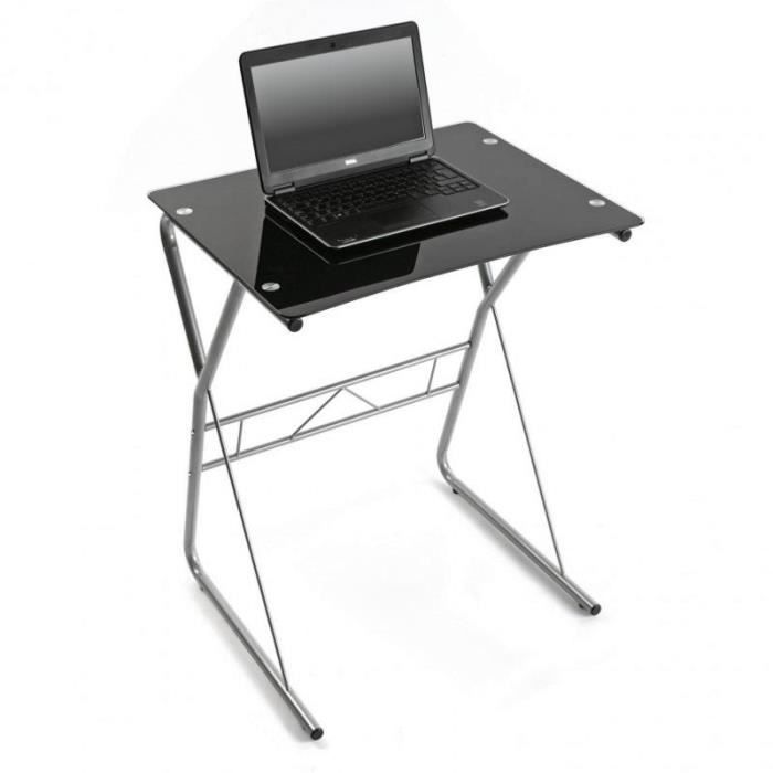 bureau en verre - natacha.b - noir - 60x47,50x75 cm - métal argent