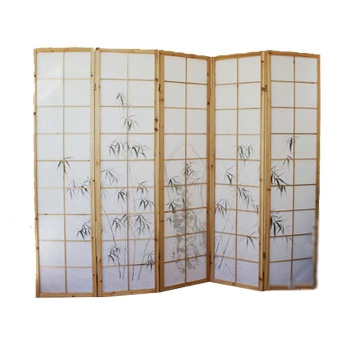Paravent japonais en bois noir avec dessin bamb… - Maison Paravent japonais en bois noir avec dessin bamb… - Maison