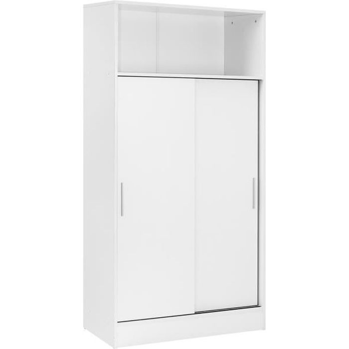 Armoire placard de rangement MARIUS de 2 portes coulissantes et 4 étagères blanc -longueur 82 x profondeur 38 x hauteur 157 cm Armoire placard de rangement MARIUS de 2 portes coulissantes et 4 étagères blanc -longueur 82 x profondeur 38 x hauteur 157 cm