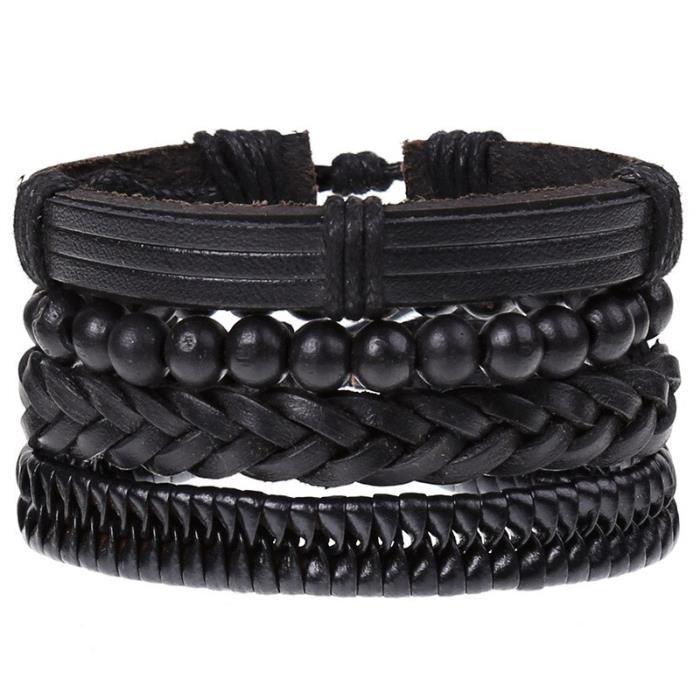 Bracelet cuir tressé Cannage Cuir d'agneau bleu foncé, laiton argenté et laque bleu foncé