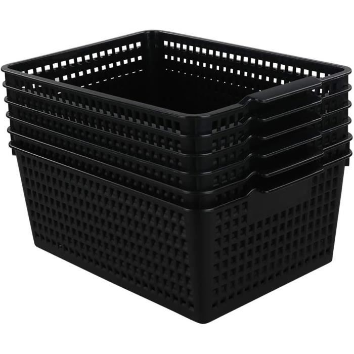 9x Paniers de rangement rectangulaires en plastique beige avec