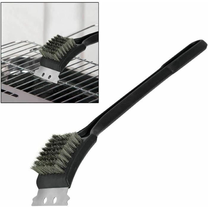 Brosse Barbecue 3 En 1 VDISRR - Racloir Et Poils Acier Inox - Manche Long 43cm Anti-Brûlure