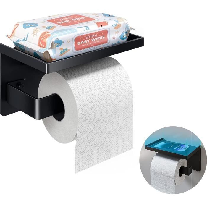 Porte-Papier Toilette Mural Avec Etagère De Téléphone 304 Acier Inoxydable Porte Rouleau Papier Toilette Avec Plateforme De Rangement Derouleur Papier Toilette Pour Salle De Bain,Noir-Fei Yu