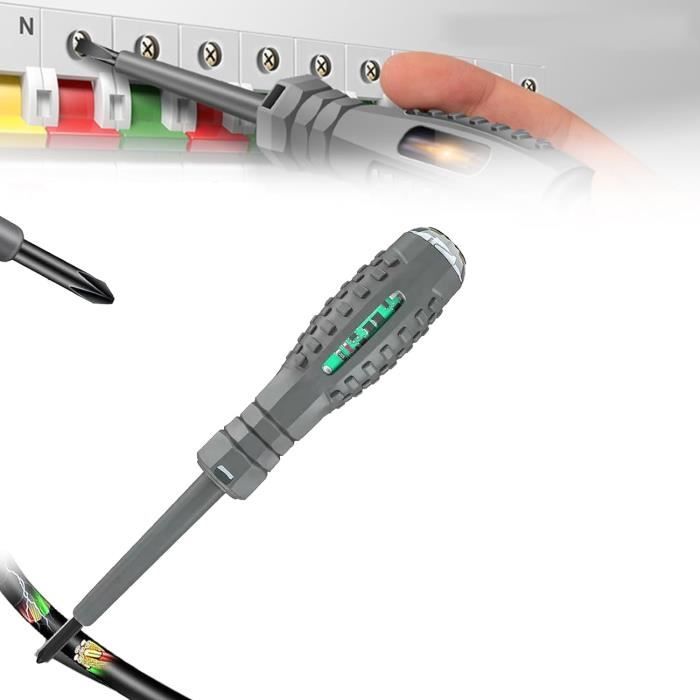 Tournevis Testeur De Tension Électricien - Détection Ligne Vive/Neutre - LED Bicolores - 12V-250V - Forme Croix