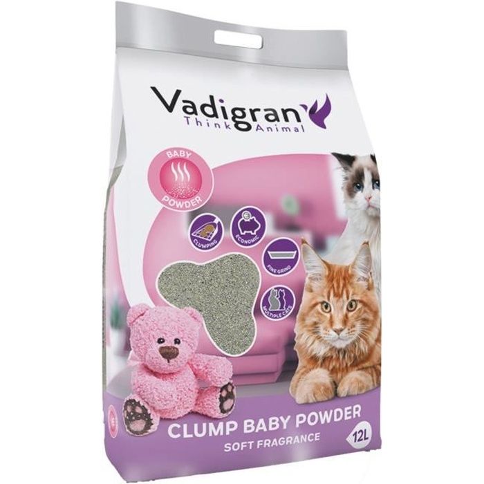 Vadigran - Litière chat 12 kg -bentonite babypowder
