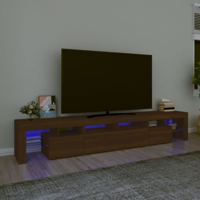 "sale 2024" meuble tv avec lumières led jms - banc tv chêne marron 230x36,5x40 cm 45,8,kg 5718