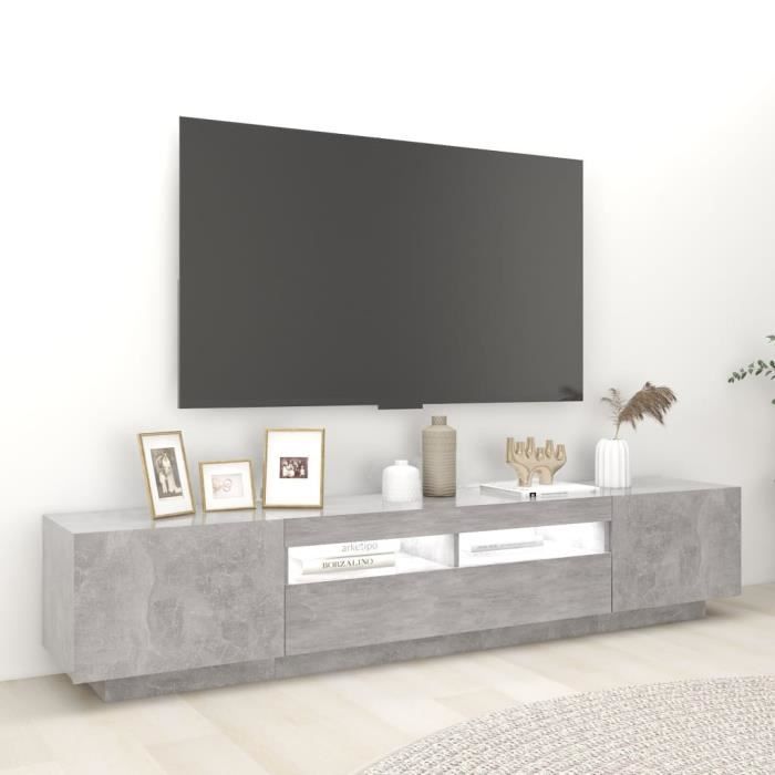 Zerodis Meuble TV avec lumières LED Gris béton 200x35x40 cm HB042