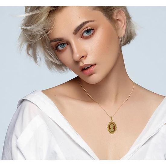 Pendentif Camé Rouge Plaqué Or 18 Carats - Pour Femme - Chaîne En Option - Neuf Avec étiquettes