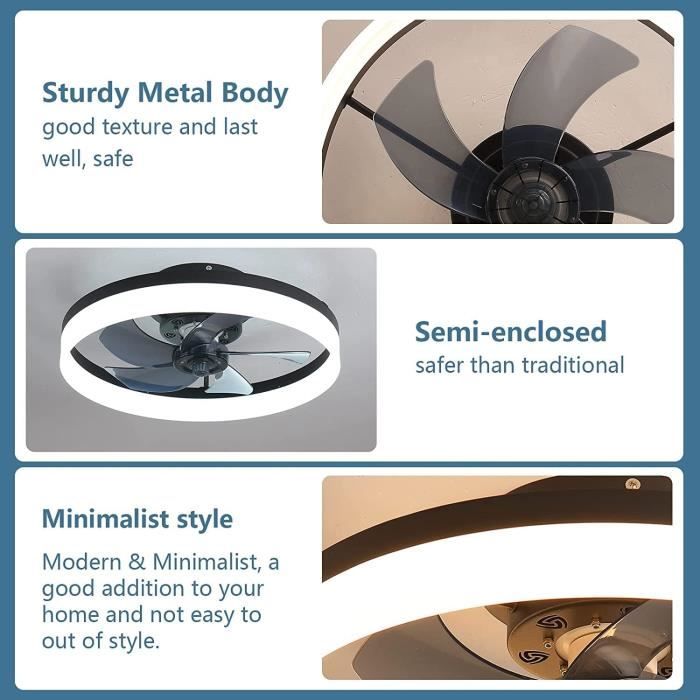 Ventilateur De Plafond 36 Pouces Avec Lumière - Design Moderne En Bois - Télécommande Silencieuse - Petit Ventilateur Encastré Style Contemporain