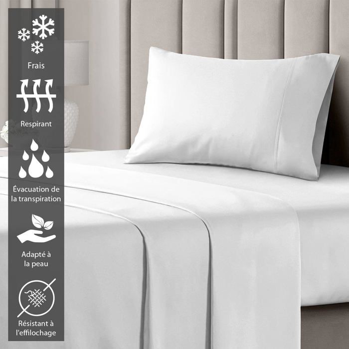 Drap Housse Jersey 90x200 Cm 100% Coton Blanc - Confort Doux Et Respirant Komfortec