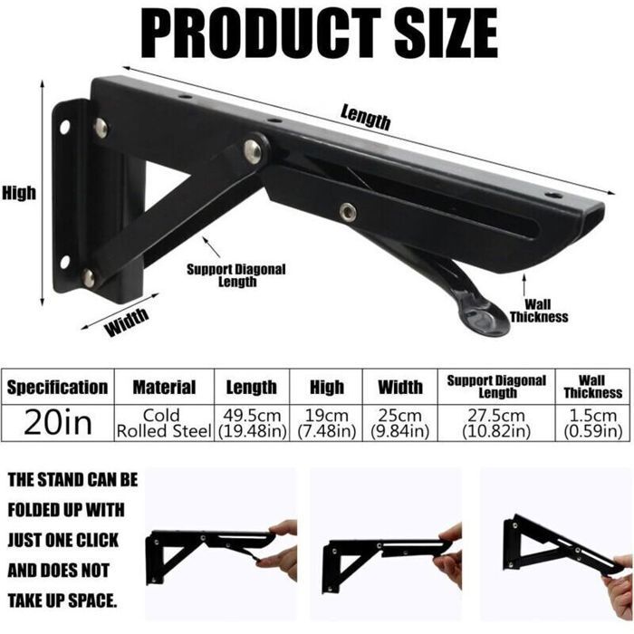 Support Equerre Pliable 500mm, Équerre Rabattable Charge Lourde 2 ...