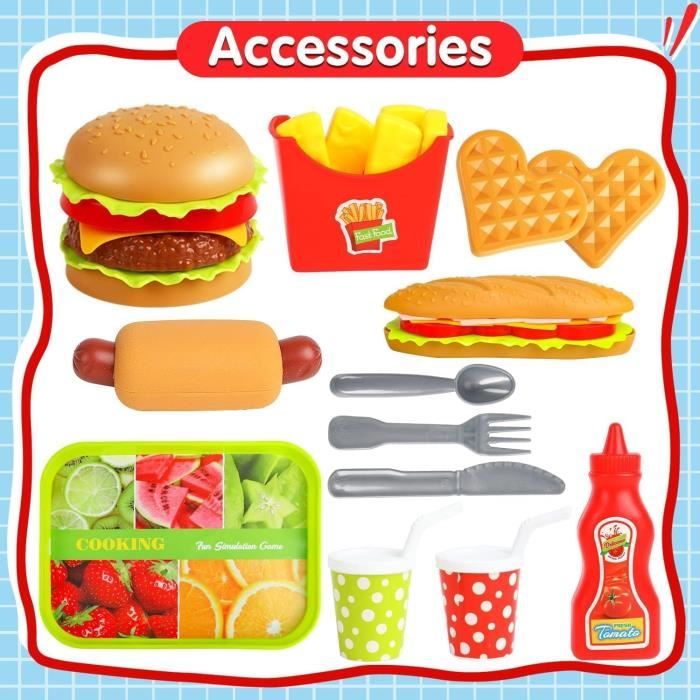 Faire Semblant De Jouer Ensemble De Nourriture En Bois Mignon Jouer Nourriture Hamburger Restauration Rapide Ensemble De Jeu De Cuisine Jeu De Rôle Jouets Pour Enfants (Hamburger