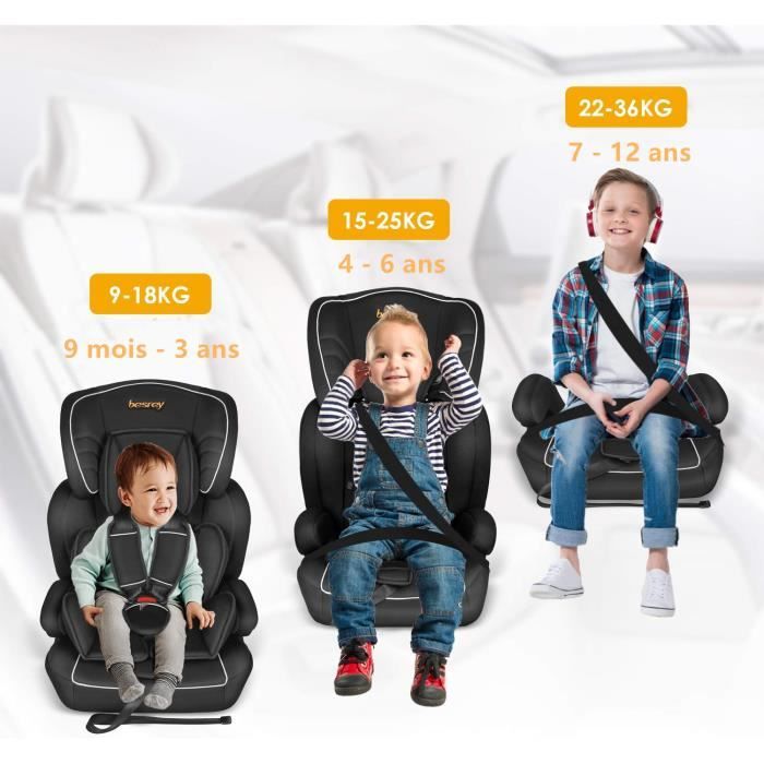 BESREY Siège Auto Groupe 1/2/3 pour Enfant de 9 à 36kg Rehausseur de  Voiture Portable et Sécuritaire avec protections Multiples Noir - Achat /  Vente siège auto besrey Siège Auto Groupe 1/ - Cdiscount